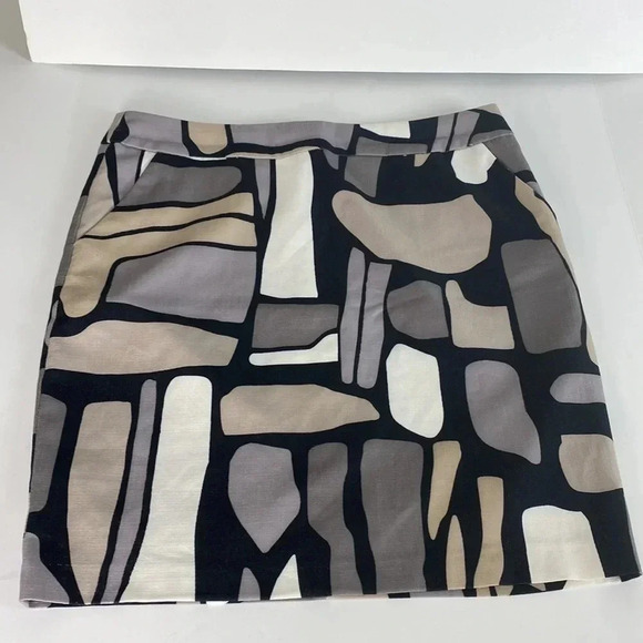 abstract print Eclectic black white grey maximalist skirt with pocket size 10 - Picture 1 of 9